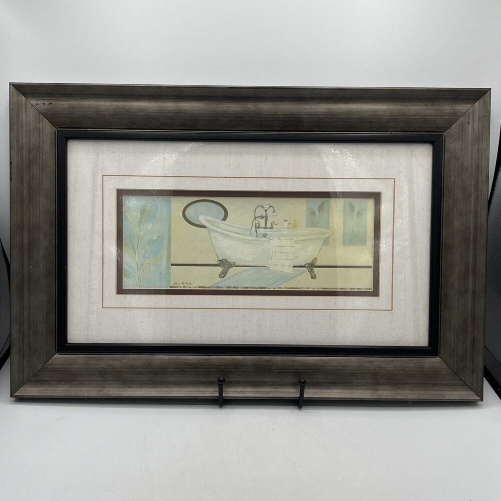 Grace M Pullen Framed Gunmetal Gray Matted Bathroom Art Print 11x17 Bathtub